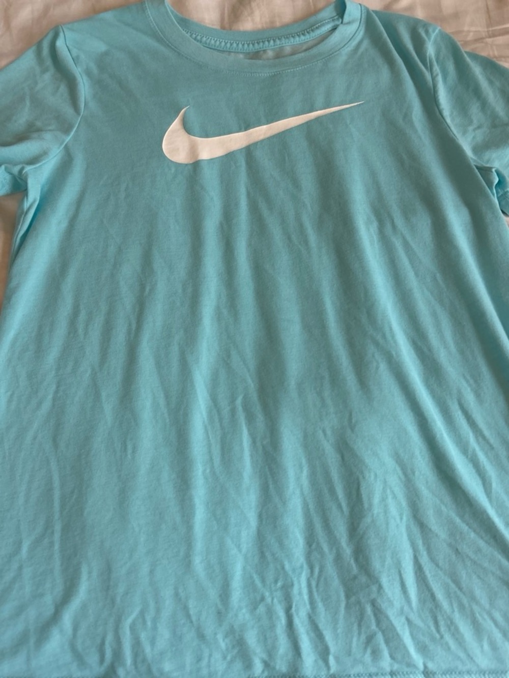 Nike Aqua Blue Crewneck Tee with White Swoosh